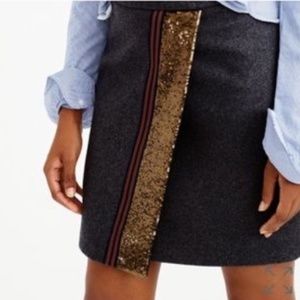 J Crew Wool Origami Wrap Skirt with Sequin Stripe